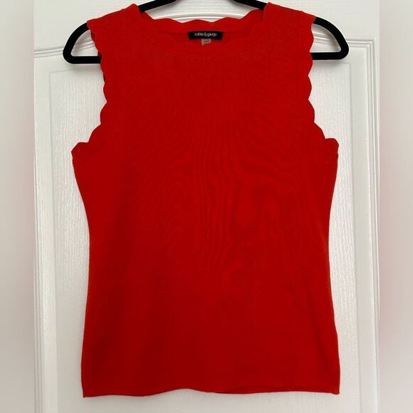 Cable & Gauge Women’s Orange Scalloped Tank Top Rayon Blend Size Large - Picture 1 of 10